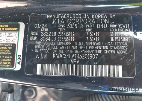 2024 Kia Ev6 Wind из США, поврежденный, VIN KNDC34LA1R5201907